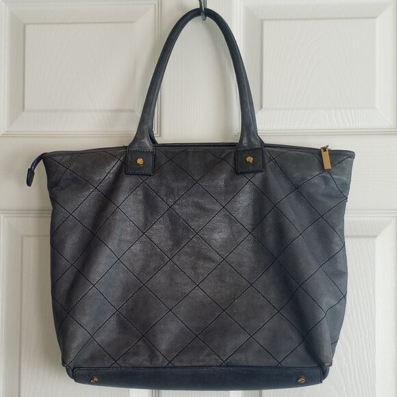 Tory Burch Blue Quilted Leather Tote Handbag - Picture 2 of 12